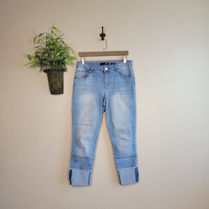1822 Denim Jeans Taylor Ankle Wide Cuffed Cropped Light Wash Mid Rise 10 30